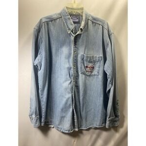 Vtg Hard Rock Cafe‎ Orlando Large Denim Shirt Guitar Logo 90s Button up